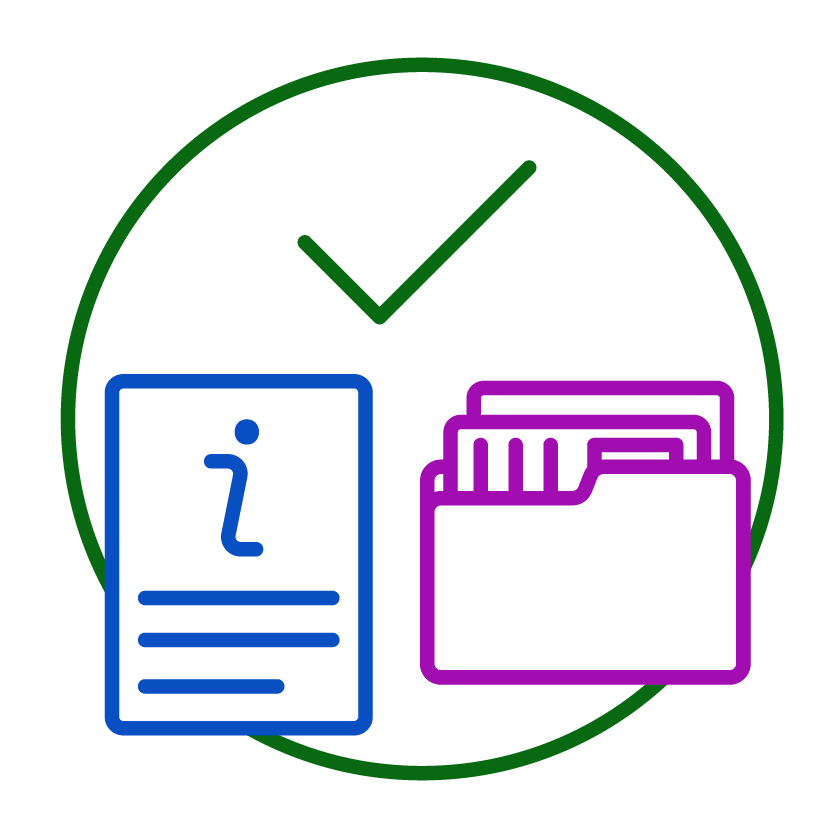 An information document and a document folder with a tick.
