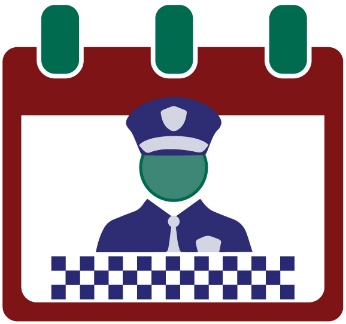 A calendar with a police officer on it. 