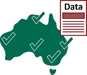 A map of Australia with ticks on different states. There is also a document with 'data' on it.