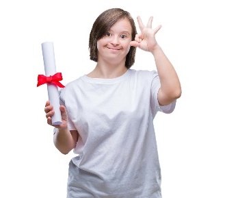 A young woman holding a graduation scroll. 