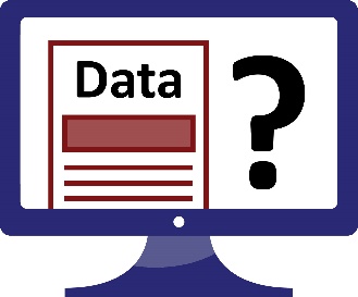 A computer with data and a question mark on the screen. 