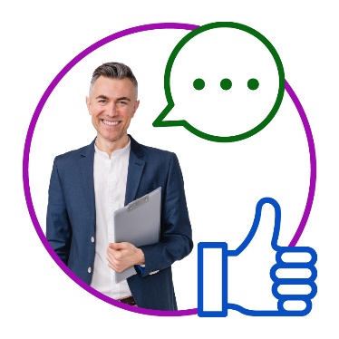 A researcher next to a speech bubble and a thumbs up.