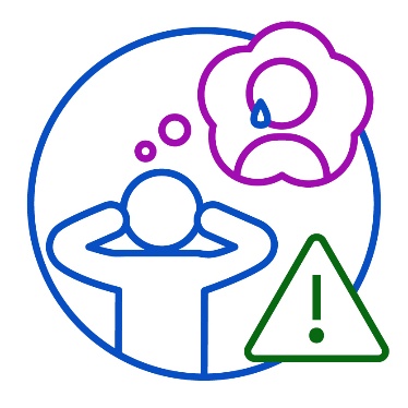 A person next to a problem icon. There is an icon of an upset person inside of a thought bubble next to the person.