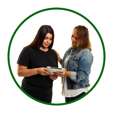 Someone supporting someone else to read.