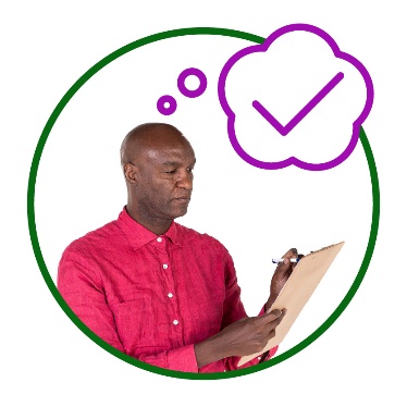 A researcher next to a thought bubble with a tick inside of it.