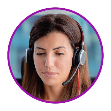 A person speaking into a headset.