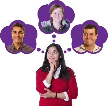 A person thinking about three different people. 