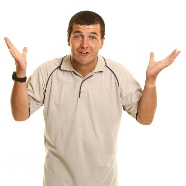 A person with their hands raised in disbelief. 