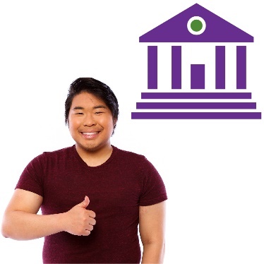 A person with their thumbs up and a government building behind them. 