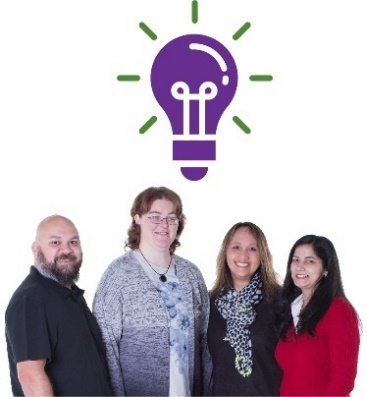 A group of people with a lightbulb above them. 