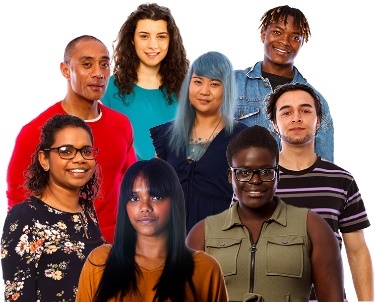 A group of people from different countries and backgrounds. 