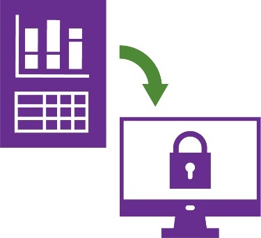 A data icon pointing to a computer with a  lock on it. 