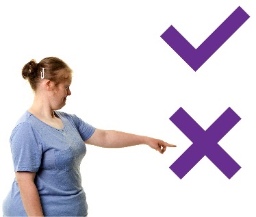A person can choose between a tick and a cross but they choose the cross. 
