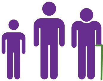 Icons of people at different stages of life. 