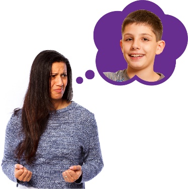 A person looking worried with a thought bubble and a child inside it. 