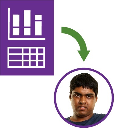 A data icon with an arrow pointing at a person. 