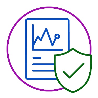 A data document and a safety icon. The safety icon is a shield with a tick on it.