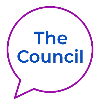 A speech bubble with the words 'The Council' inside of it.