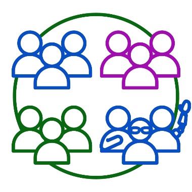 4 groups of 3 people. One group is made up of people with disability.