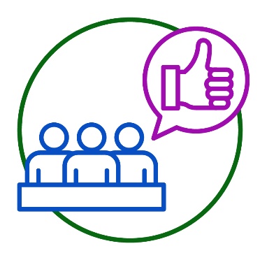 A panel next to a speech bubble with a thumbs up inside of it.