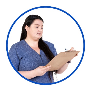 A person writing on a clipboard.