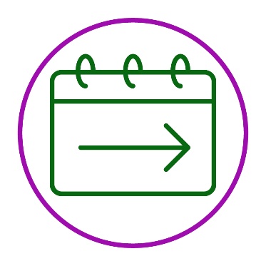 A calendar with an arrow pointing to the right.