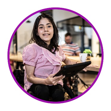 A person with disability using a digital tablet.