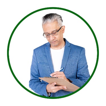 A person writing on a clipboard.