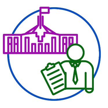 An Australian Government building next to a person wearing a suit and holding a document.