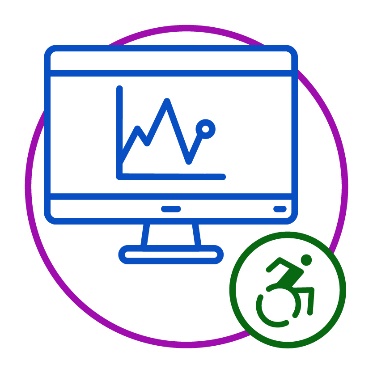 A computer showing data next to a disability icon.