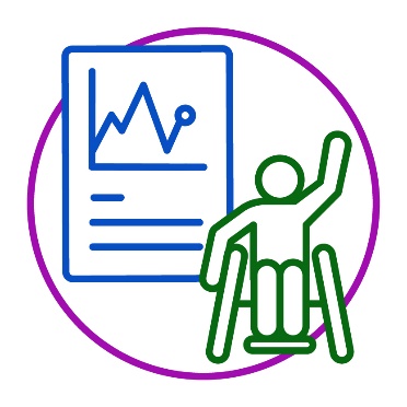 A data document next to a person with disability raising their hand.