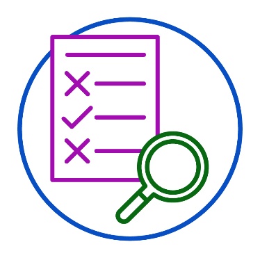 A rules document with ticks and crosses on it. There is a magnifying glass next to it.