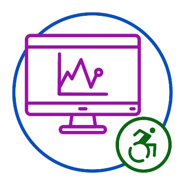 A computer showing data next to a disability icon.