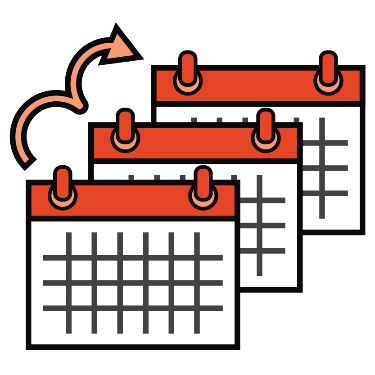 A stack of calendars, with an arrow pointing between them. 