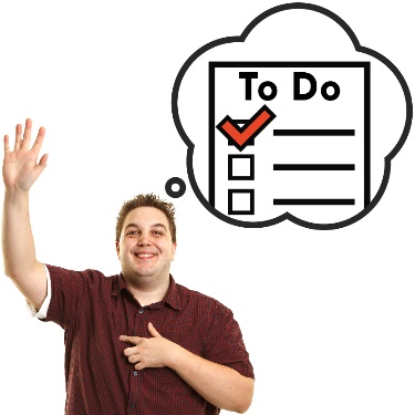 A person with a thought bubble, and a to-do list inside it. 