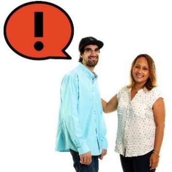 A person is supporting someone else, who has a speech bubble and an importance symbol inside it. 