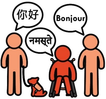 Icons of people speaking languages other than English. 