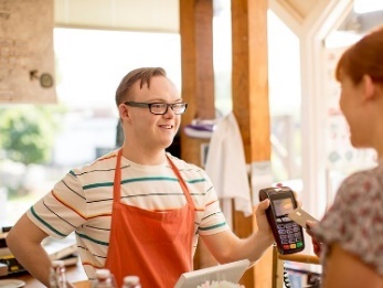 A person working at a cafe. 