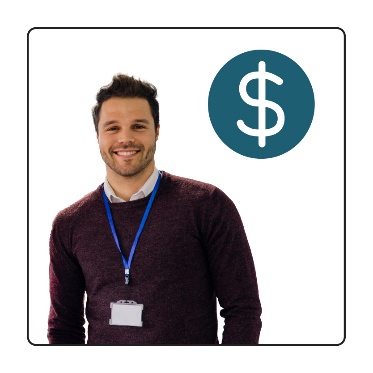 A support worker next to a money icon. 