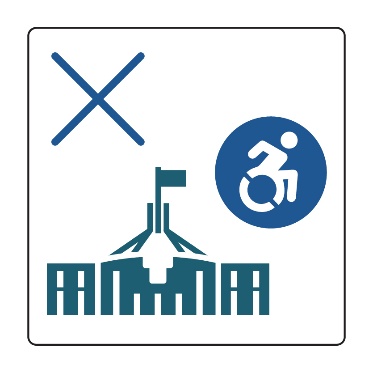 Parliament House. Above it is a cross and disability icon. 