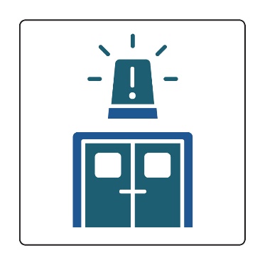 An emergency icon above hospital doors. 