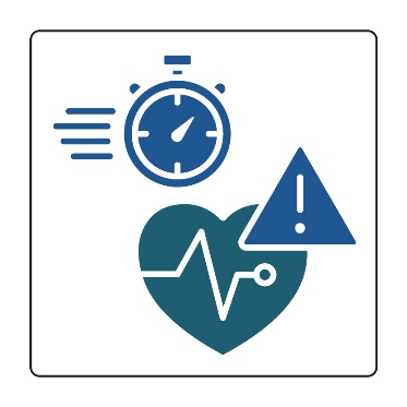 A fast moving stopwatch icon above a healthcare icon. A problem icon is next to it. 