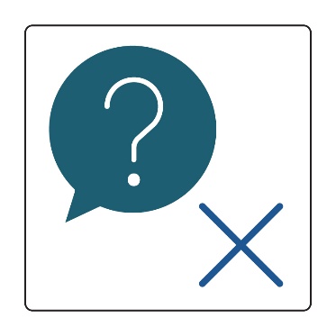 A question mark inside a speech bubble. A cross is next to it. 
