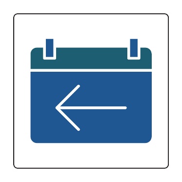 A calendar with an arrow pointing left. 