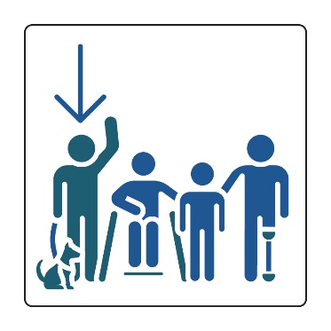 A group of 4 people with disability. One person is raising their arm.