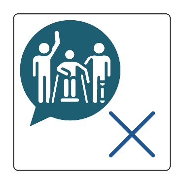 People with disability inside a speech bubble. A cross icon is next to it. 