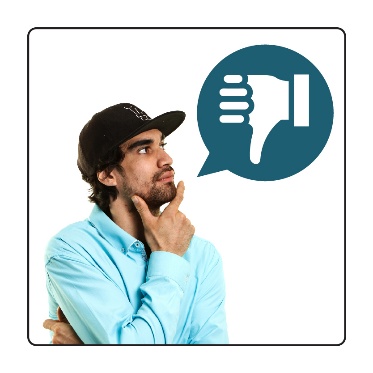 A person thinking. A thumbs down in a speech bubble is next to them. 