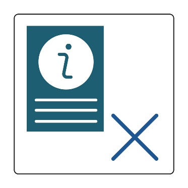 A document with an information icon on it next to a cross icon. 
