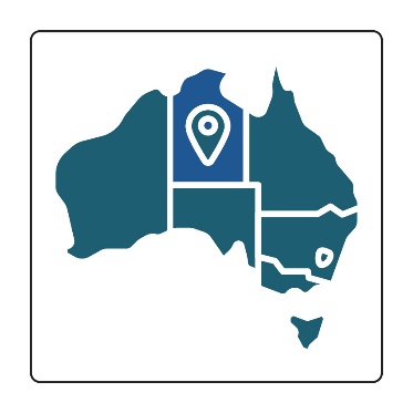 A map of Australia. Northern Territory is highlighted and has a location icon on it. 