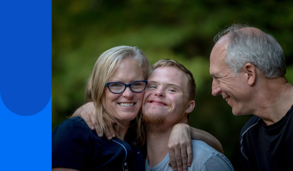 Young man with happy family